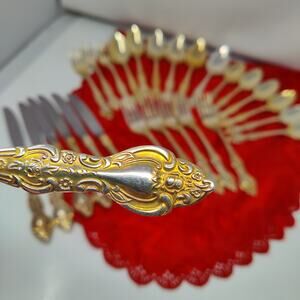 27 Piece Set ESTIA Gold Plate Service Forks Spoons Knives Korea **READ**